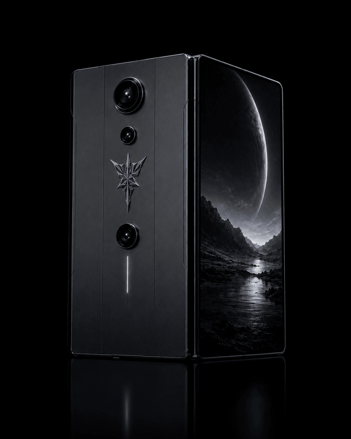 Foldspace Duo concept graphite rear with lenses and the platinum emblem